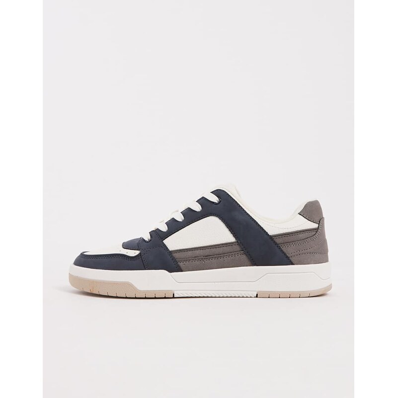 ASOS DESIGN trainers with panelling in navy and grey-Multi