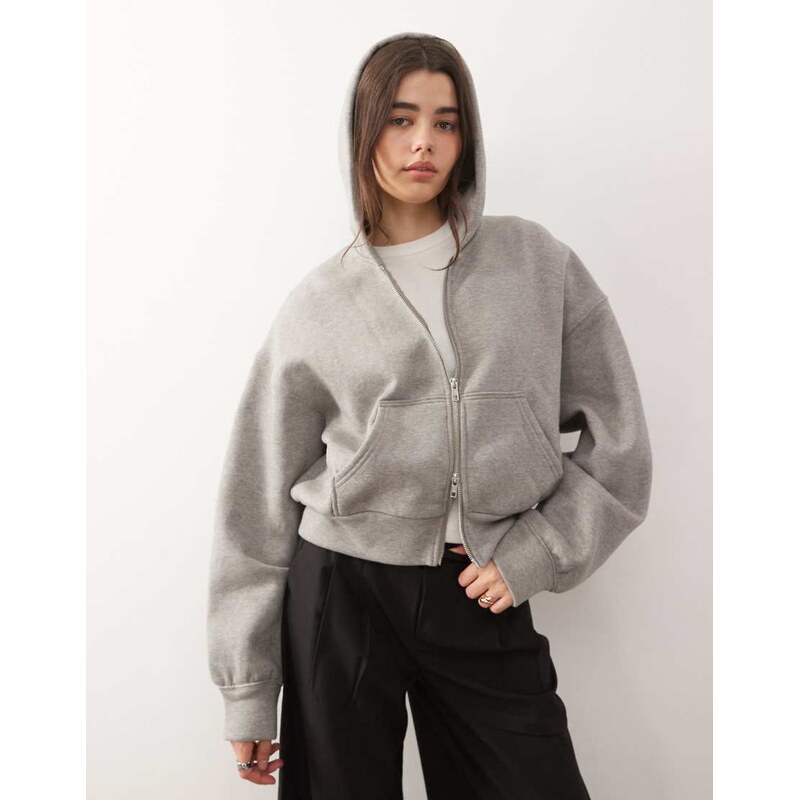 Weekday oversized boxy fit zip through hoodie in grey melange 115519240