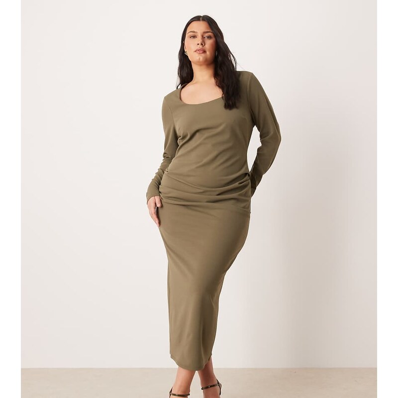 ASOS Curve ASOS DESIGN Curve long sleeve scoop neck midi dress in 112187725
