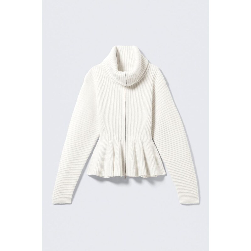 H&M - Rib Knit Peplum Zip Sweater - bílá 112183877