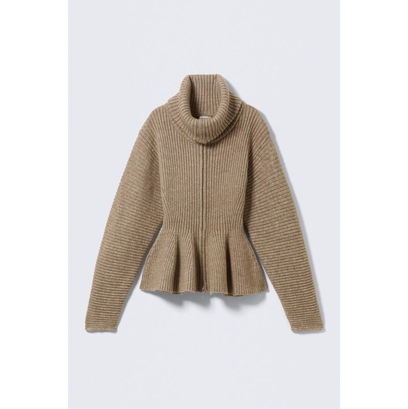 H&M - Rib Knit Peplum Zip Sweater - béžová 112184670