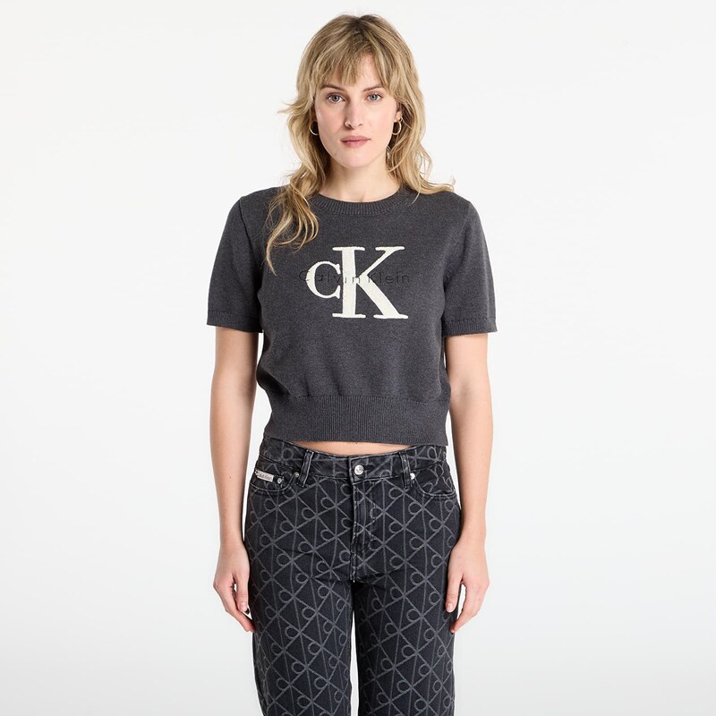 Svetr Calvin Klein Jeans Chunky Cotton Graphic Sweater Grey XXS