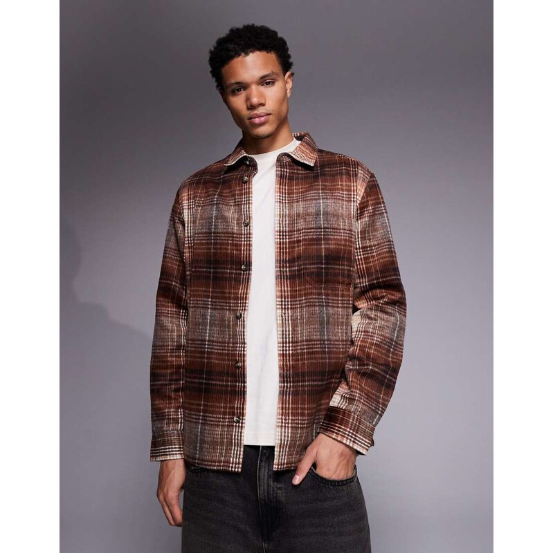 ASOS DESIGN overshirt in brushed check in brown