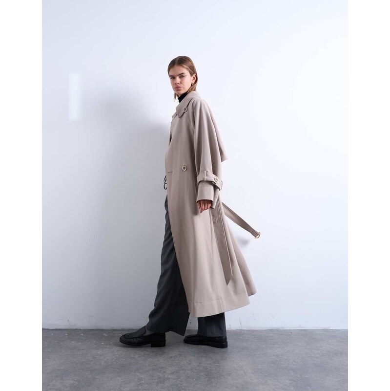 Topshop oversized clean tailored Trench with dropped armhole in stone 112185005