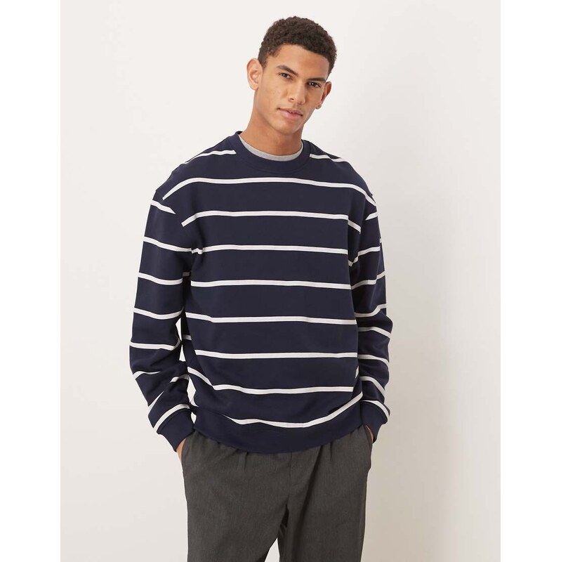 ASOS DESIGN essential striped sweatshirt in navy