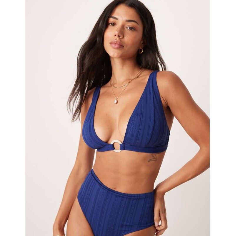 Peek & Beau broderie halterneck bikini top in navy 113263227