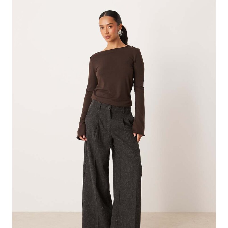 JDY Petite high waist wide leg textured tailored trousers in