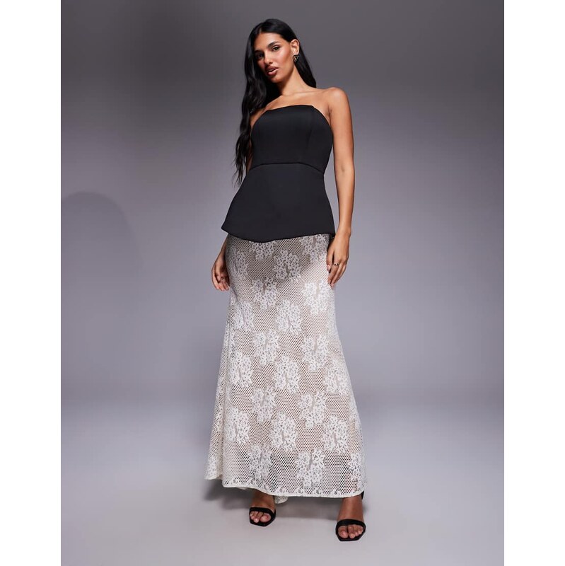 Jarlo Pip structured bandeau maxi dress with contrast lace skirt
