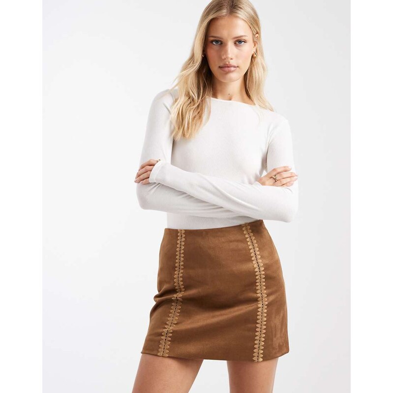 ONLY faux suede mini skirt in brown