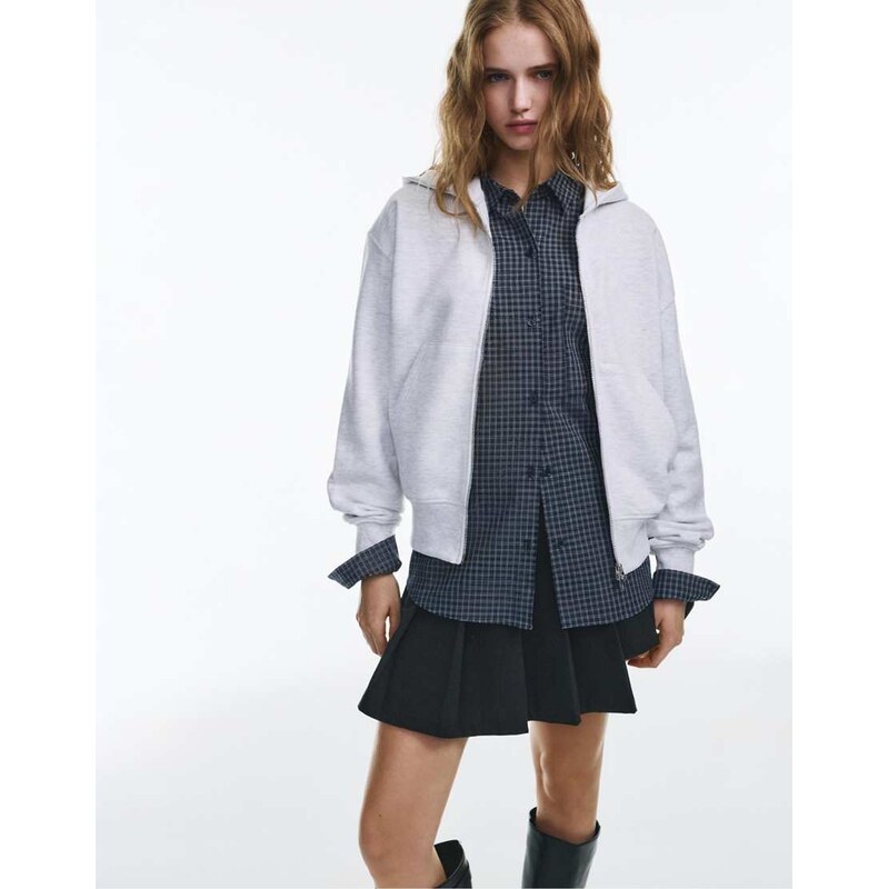 Pull&Bear Zip-up hoodie in grey marl 112185074