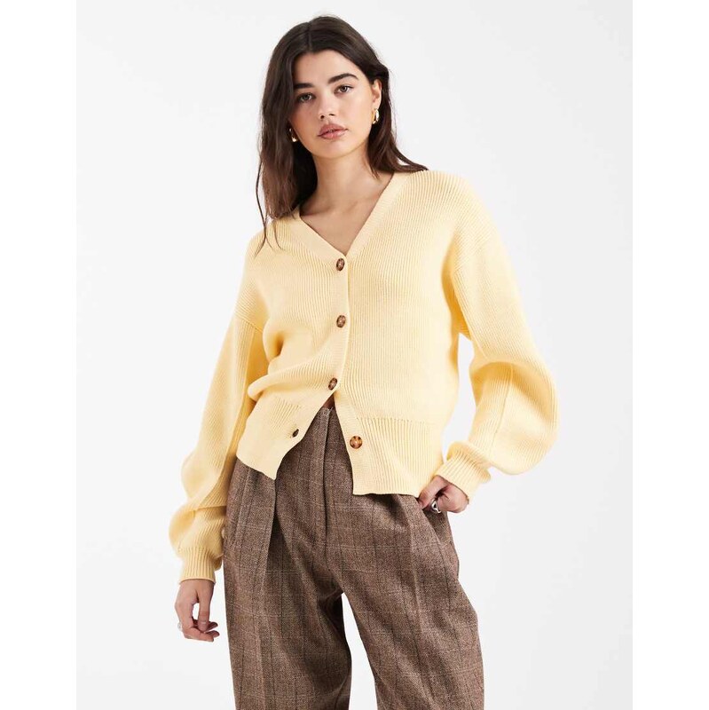 ASOS DESIGN waisted structured cardigan in buttermilk-Yellow