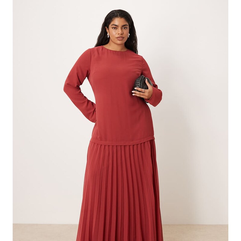 ASOS Curve ASOS DESIGN Curve long sleeved pleated skirt maxi