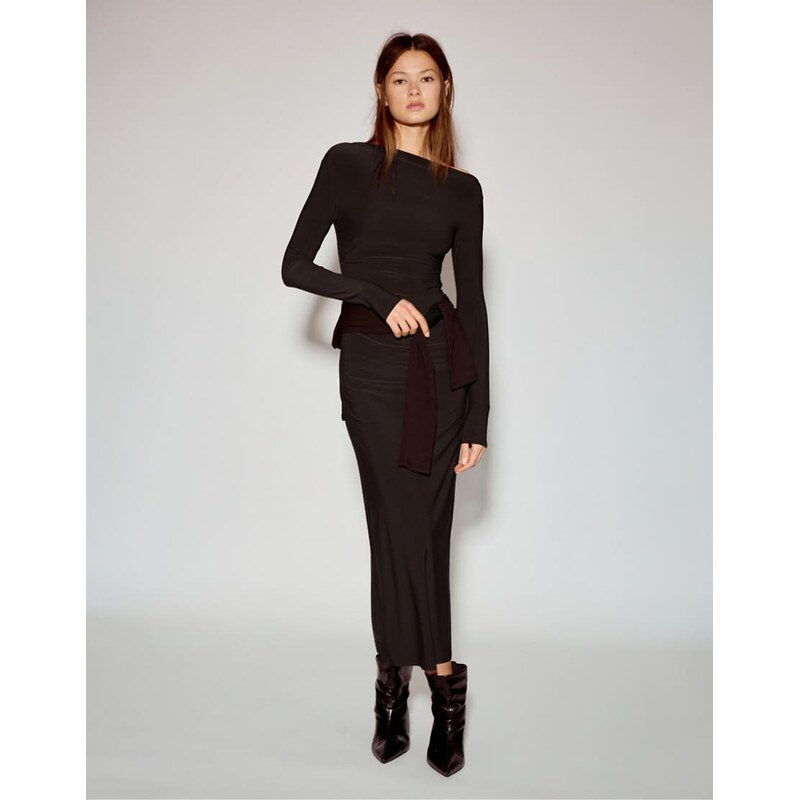 Pull&Bear Soft draped midi dress in brown