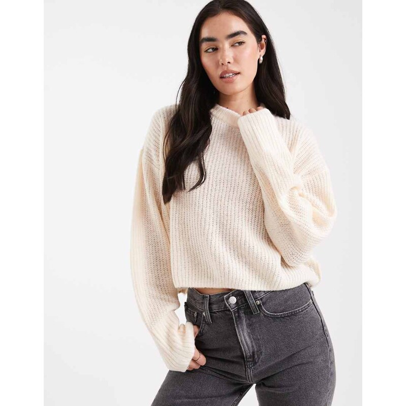 Miss Selfridge slouchy knit jumper in light cream-White 115511348