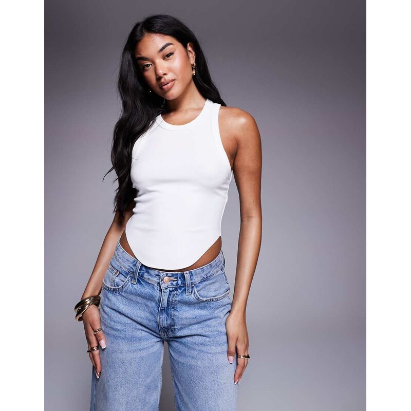 Good American micro rib tank top in white 106629490