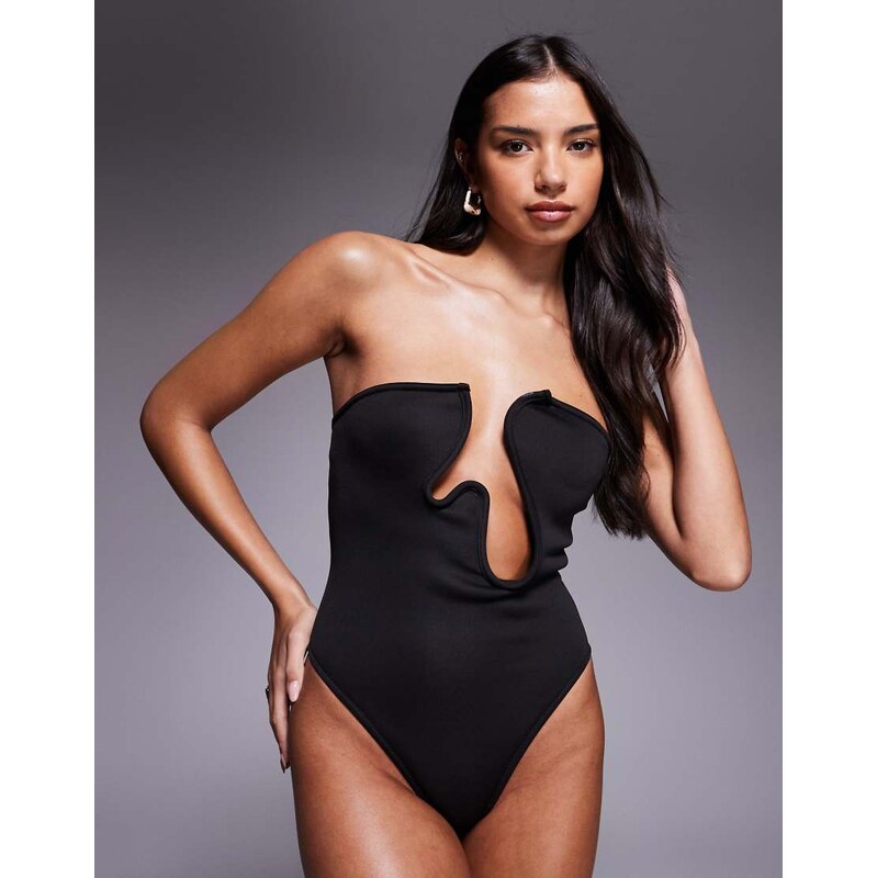 ASOS DESIGN Sydney premium bandeau swimsuit with cutout in black 114310731