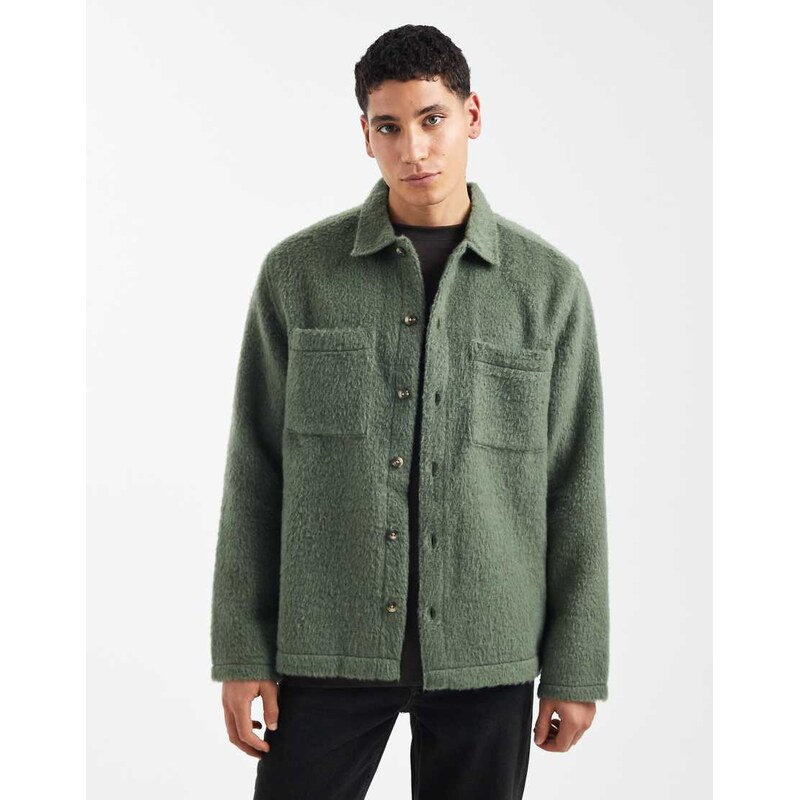 ASOS DESIGN textured overshirt with chest pockets in green