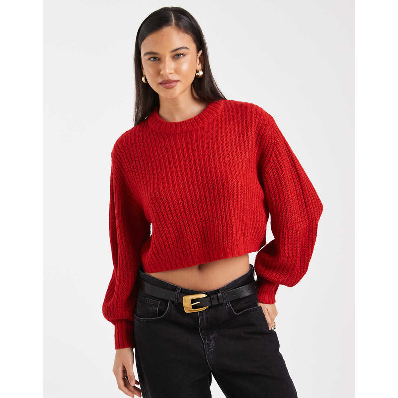 Threadbare cropped knitted rib crew neck jumper in red 115515535