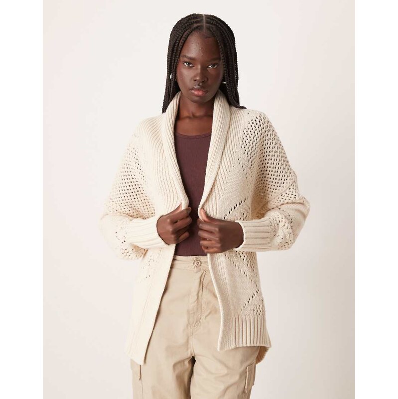 Abercrombie & Fitch shawl collar boho cardigan in cream-Neutral 112239839