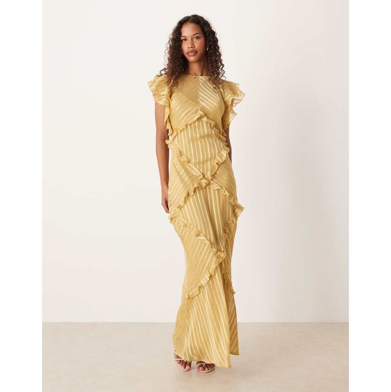 ASOS DESIGN maxi dress with frill body detail in yellow stripe