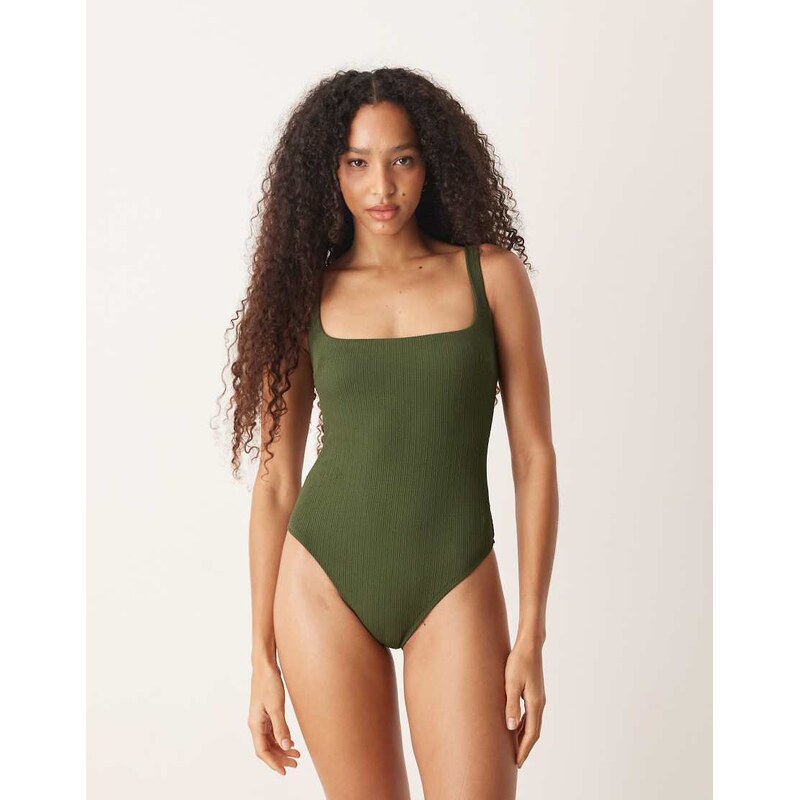Free Society square neck swimsuit in dark green