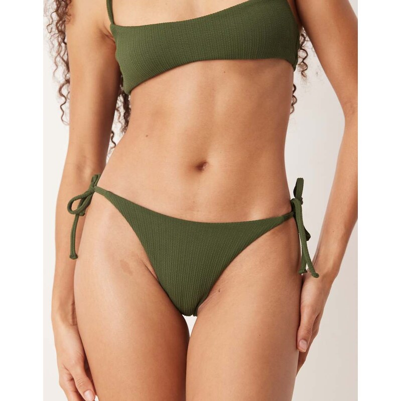 Free Society tie side bikini bottom in dark green 112190173