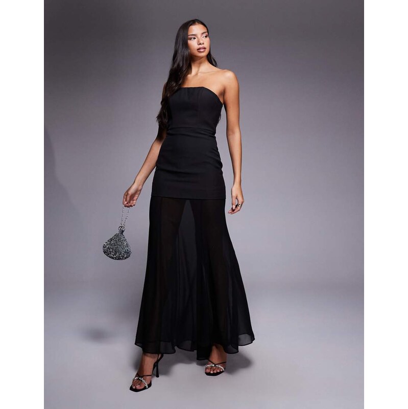 Jarlo Cora strapless bandeau sheer skirt maxi dress in black 112190408