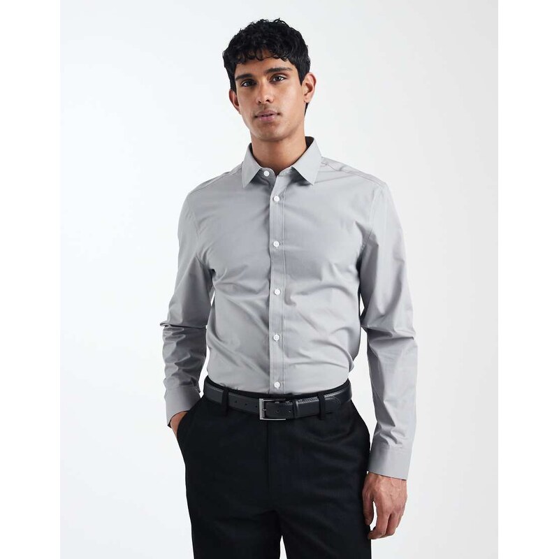 ASOS DESIGN regular fit smart poplin shirt in light grey