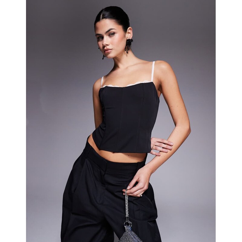 The Frolic exclusive lace trim corset cami top in black