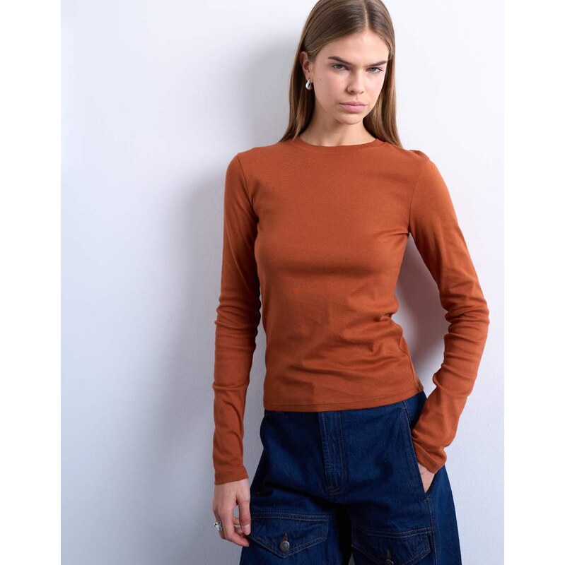 Topshop long sleeve everyday tee in rust-Brown