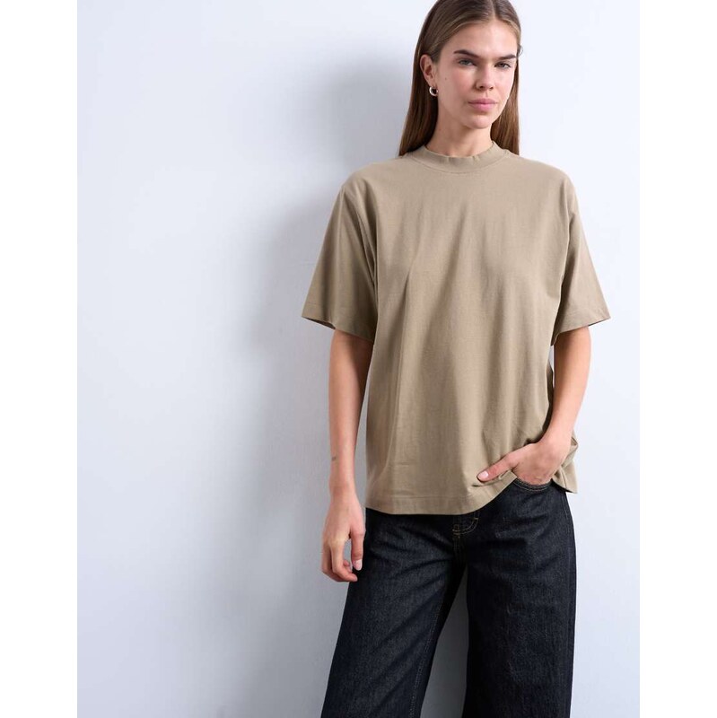 Topshop premium basic short sleeve tee in taupe-Neutral