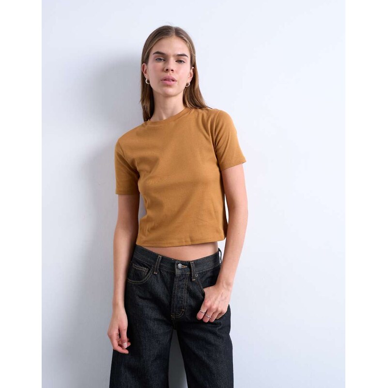 Topshop shrunken everyday tee in coffee-Brown 115514262