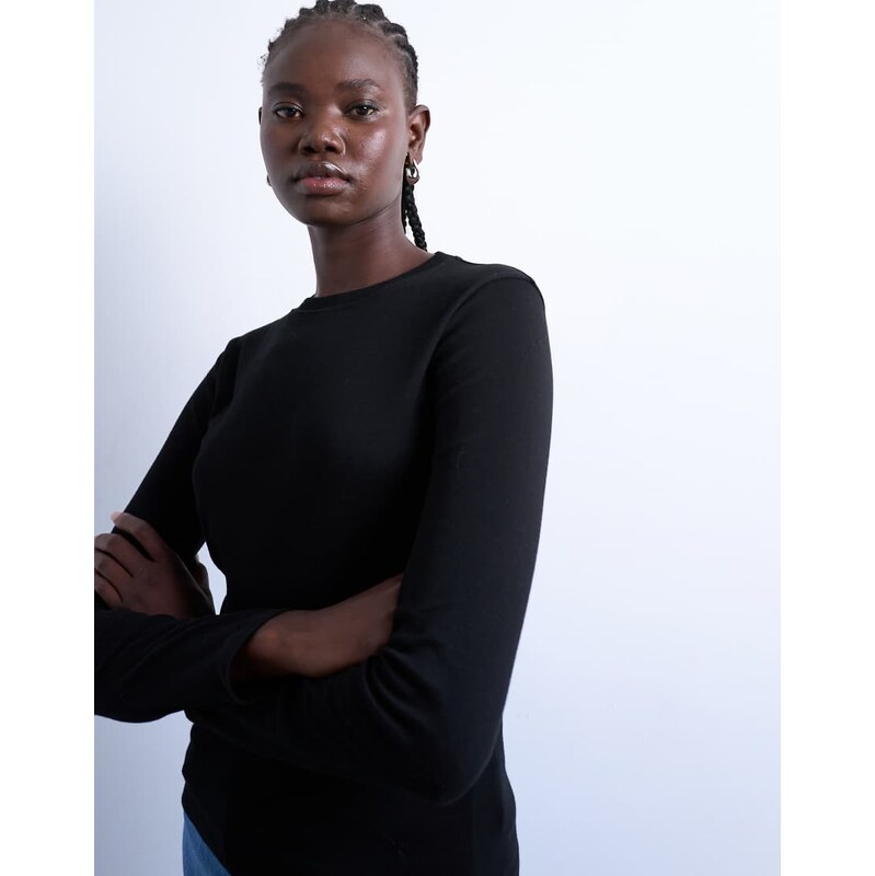 Topshop long sleeve everyday tee in black