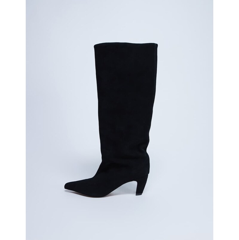 Topshop Nelly real suede pointed toe slouch boot in black 115515434