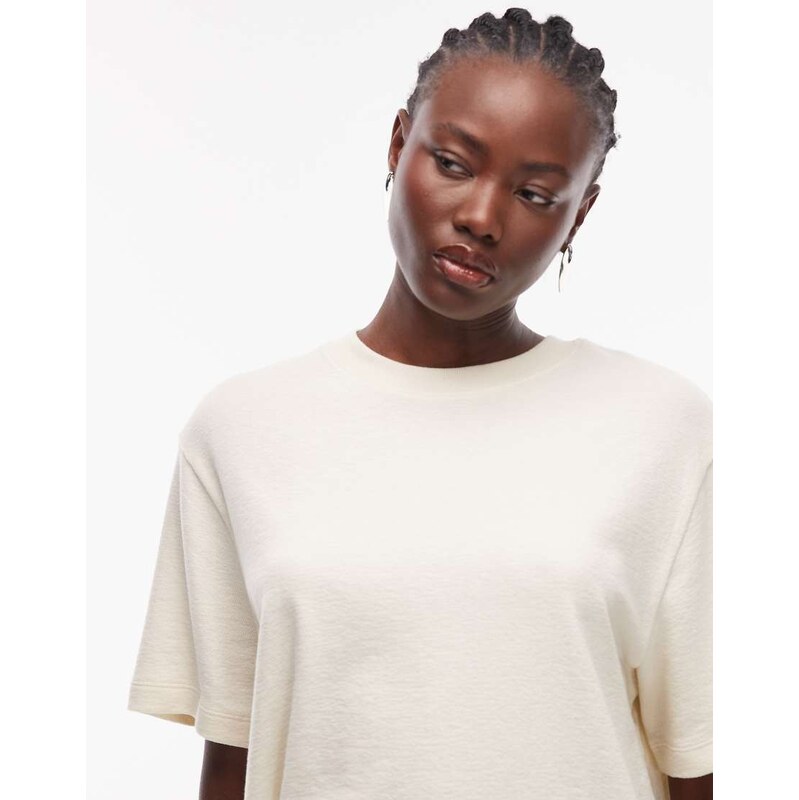 ASOS DESIGN textured jersey oversized t-shirt in cream-White