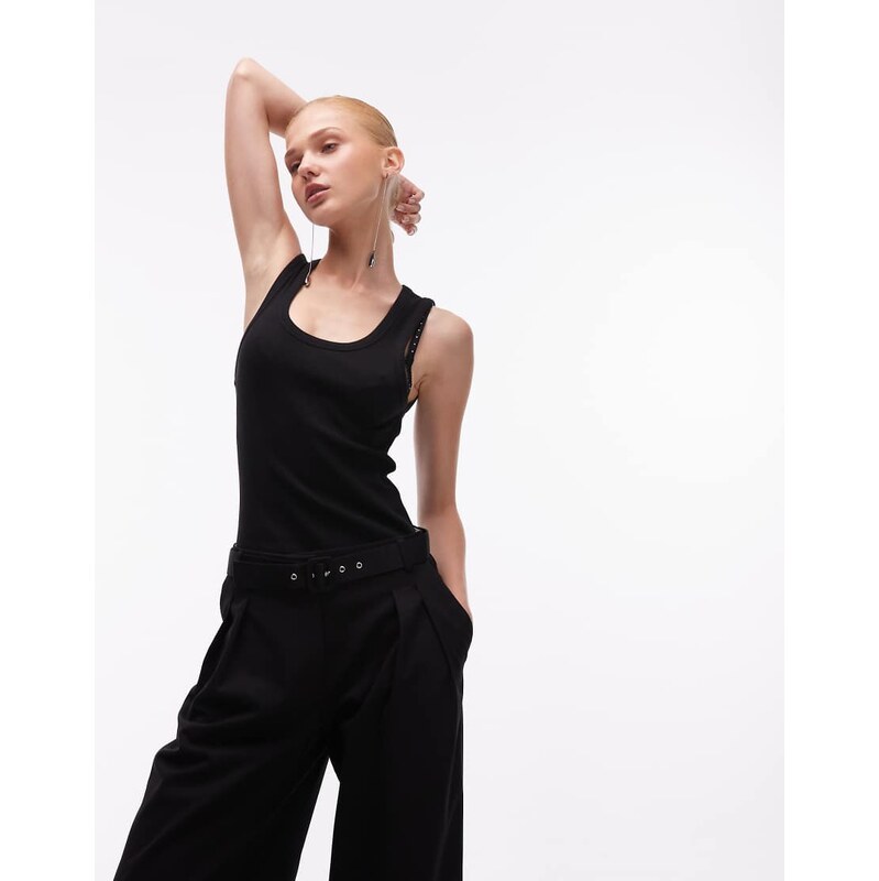 ASOS DESIGN thick binding rib scoop neck vest in black