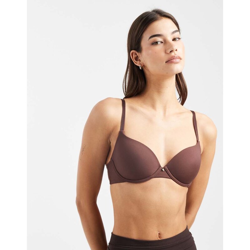 ASOS DESIGN moulded t-shirt bra in chocolate-Brown