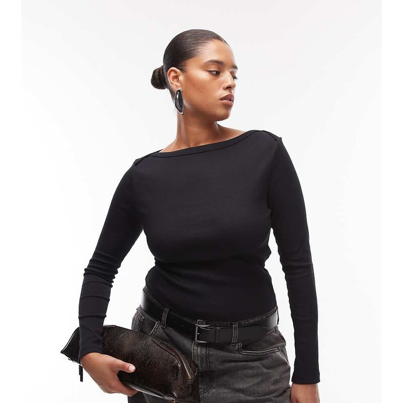 ASOS Curve ASOS DESIGN Curve boat neck long sleeve top with binding 112191093