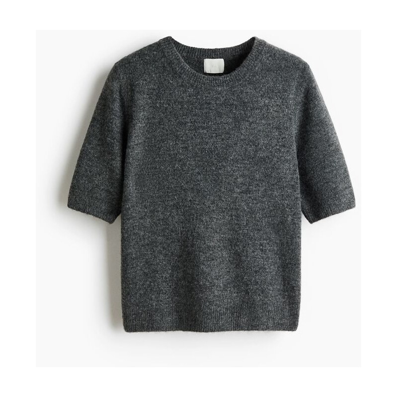 H&M - Tričko z jemného úpletu - Tmavě Šedý Melír