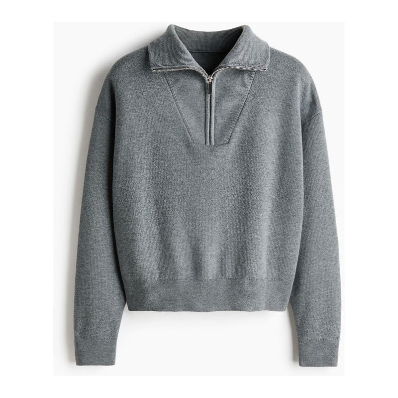 H&M - Svetrs horním zipem - Šedý Melír