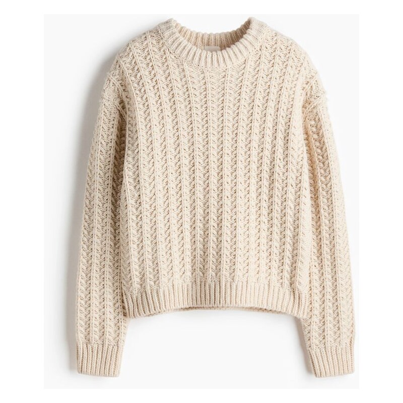 H&M - Svetrs copánkovým vzorem - Světle Béžová