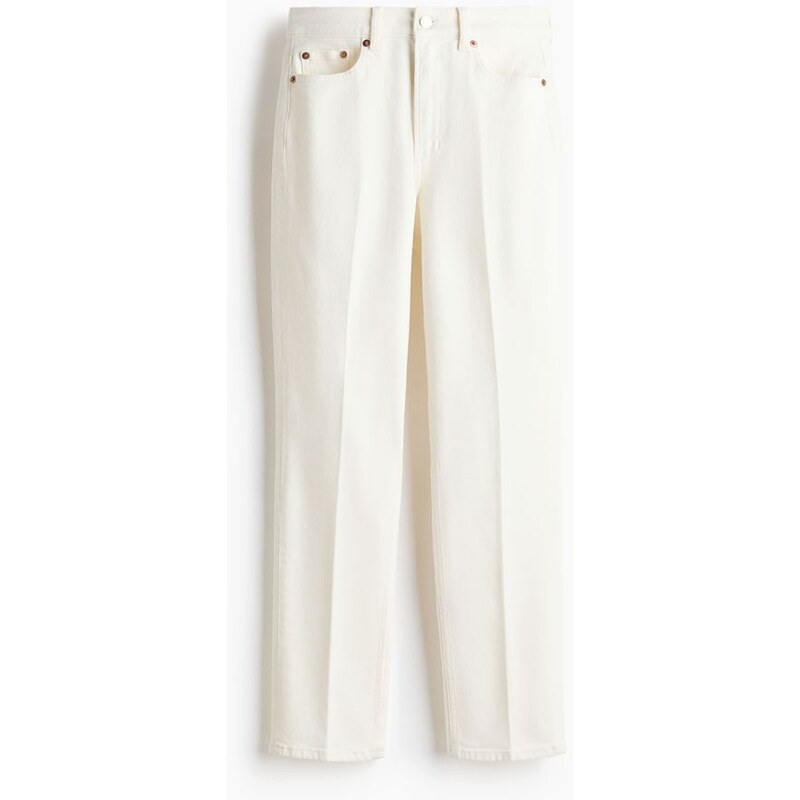 H&M - Slim Straight High Ankle Jeans - Bílá