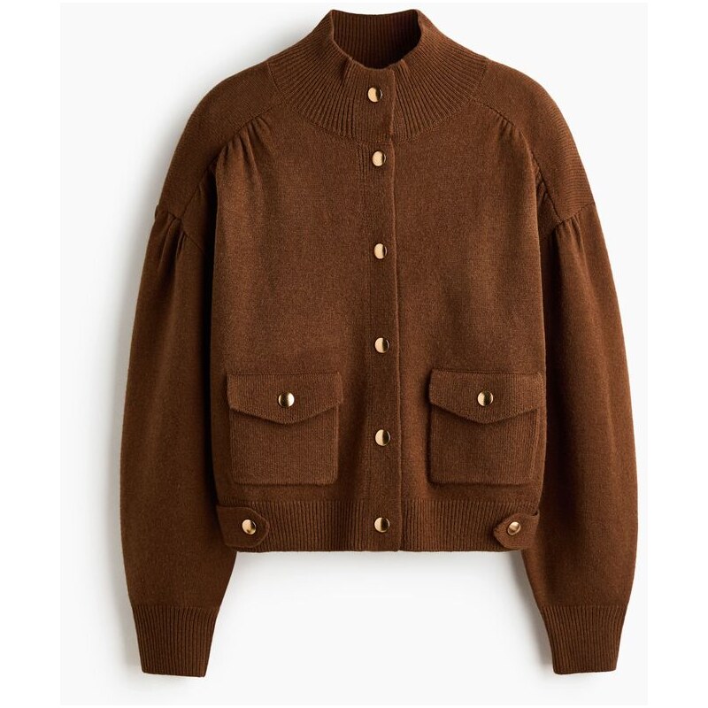 H&M - Oversized propínací svetr - Hnědá
