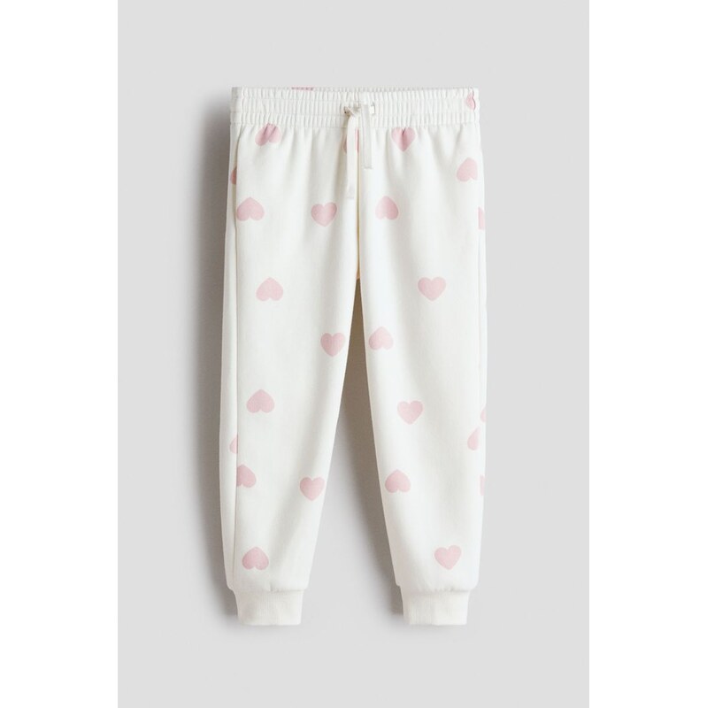 H&M - Kalhoty joggers česanou vnitřní stranou - Bílá/Srdíčka