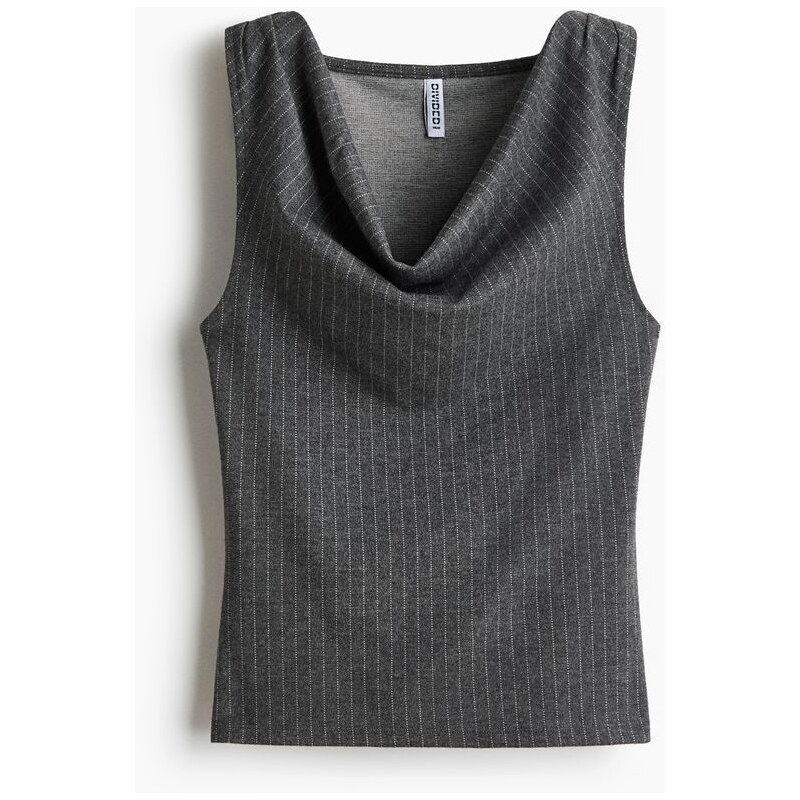 H&M - Žerzejový tops vodopádovým výstřihem - Šedý Melír/Úzký