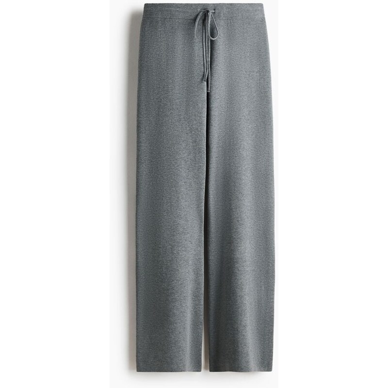 H&M - Pletené kalhoty se stahovací šňůrkou - Šedá