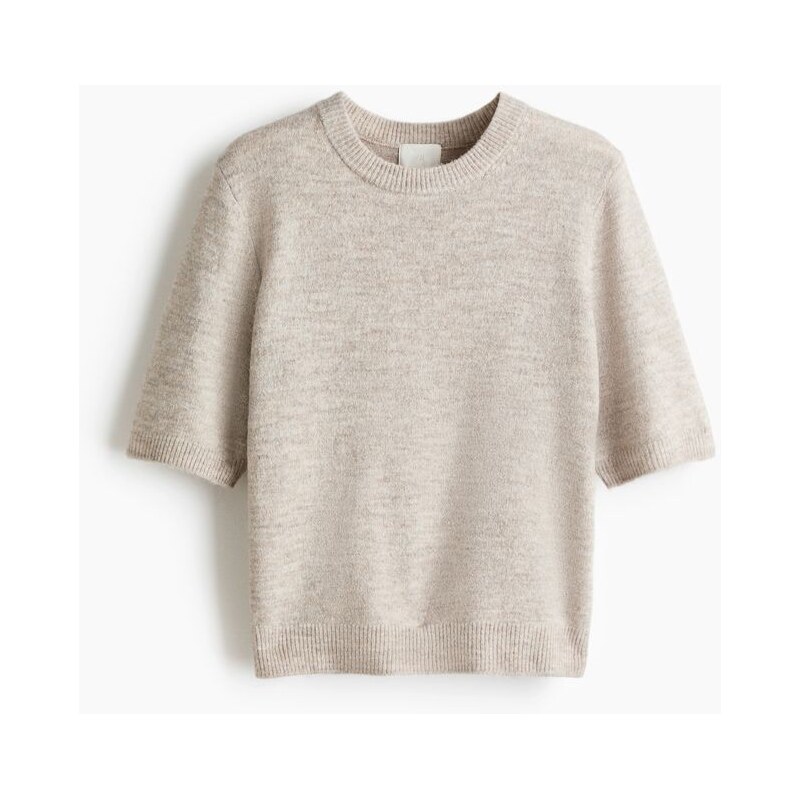 H&M - Tričko z jemného úpletu - Světlý Hnědošedý Melír