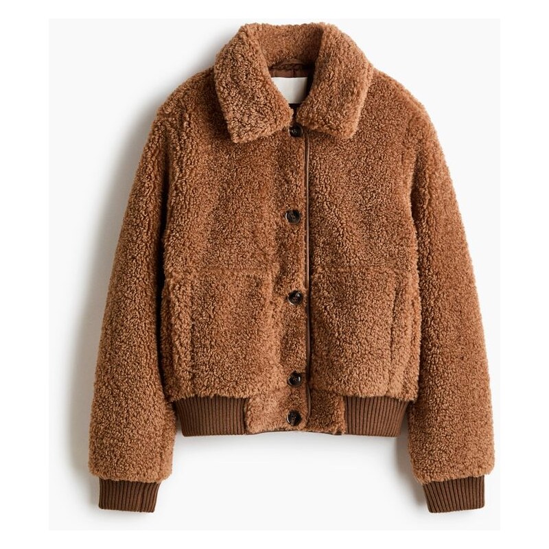 H&M - Plyšová bunda - Hnědá