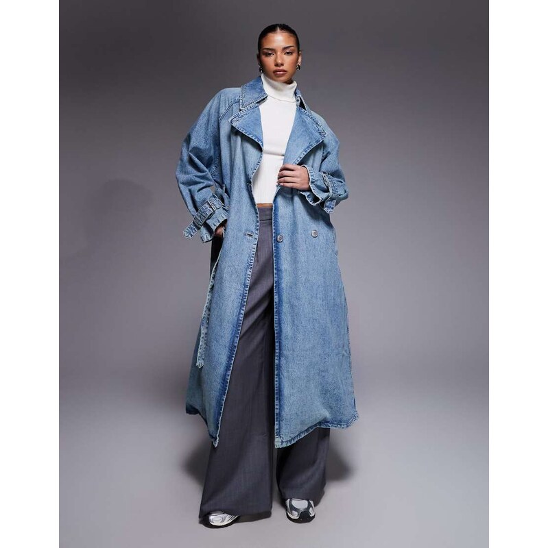 Hugo Blue Garena long denim trench coat in blue