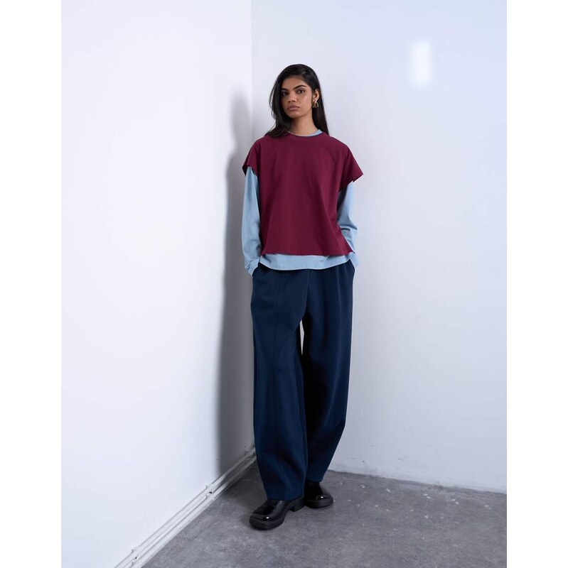 Topshop scuba-style fabric pintuck barrel leg jogger in navy